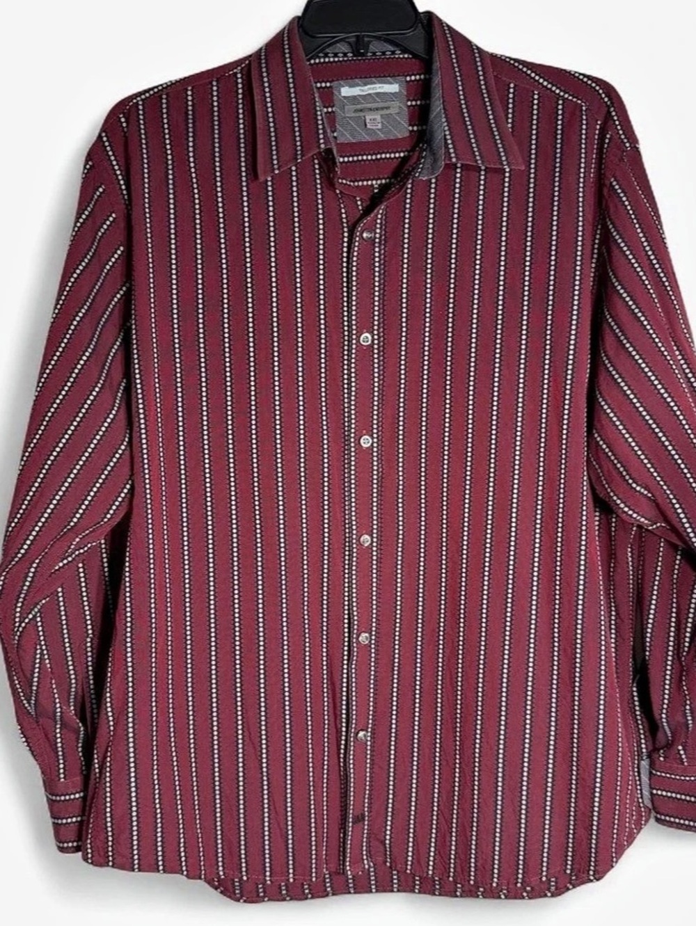 Johnston & Murphy Tailored Fit Striped Cotton Button Down Burgundy XXL Like New